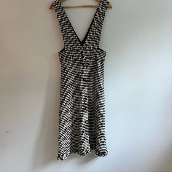 ZARA MIDI TWEED HERRINGBONE PINAFORE JUMPER DRESS BLACK WHITE BUTTONS MEDIUM - Picture 8 of 15